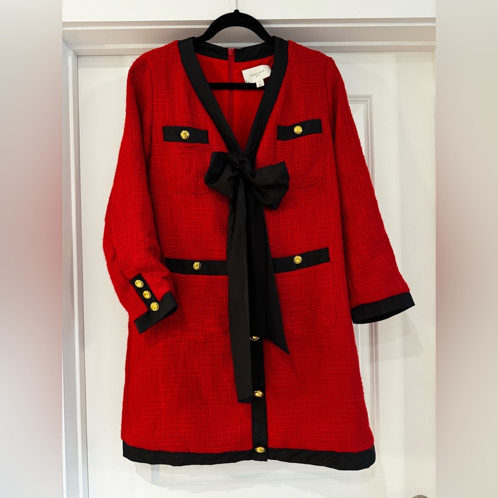 Pomander Place Red Coco Tweed Bow Dress